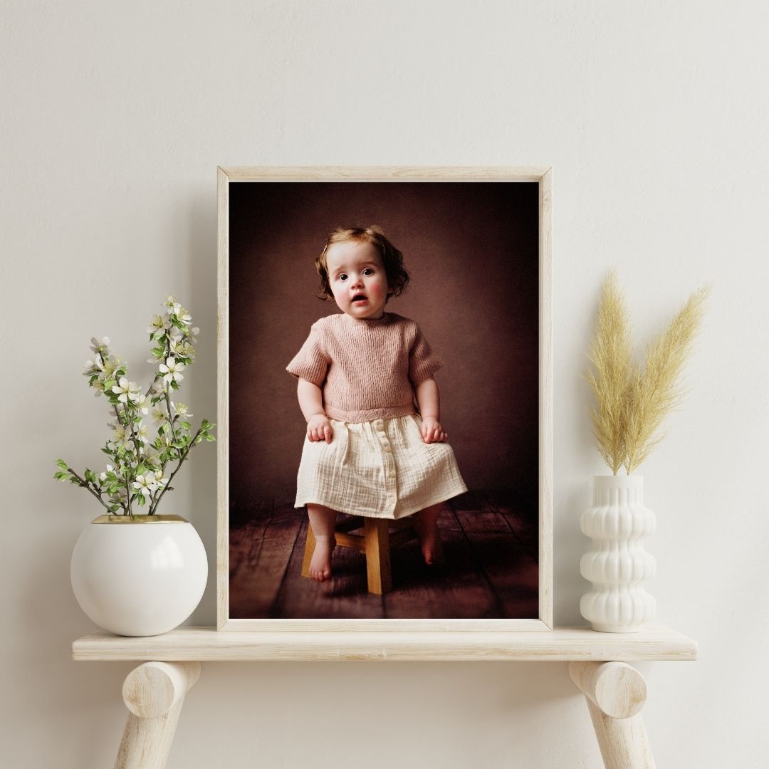 Framed 10 inch desktop portrait of a toddler