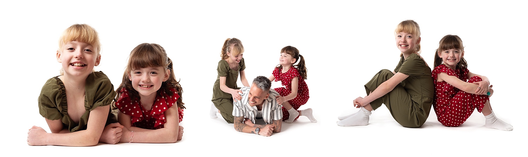 Father and daughters having fun during a family photoshoot in Chester le Street
