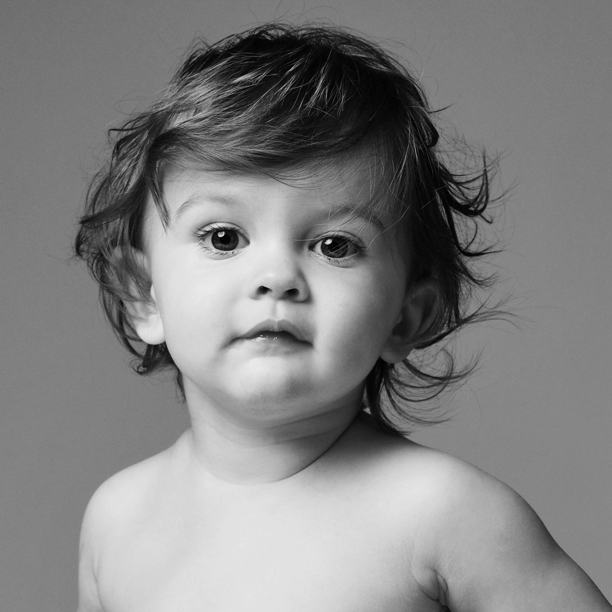 Serious toddler, black and white